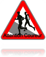 panneau route attention coureur